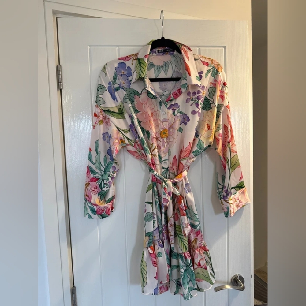 Floral Button-Up Dress with Belt